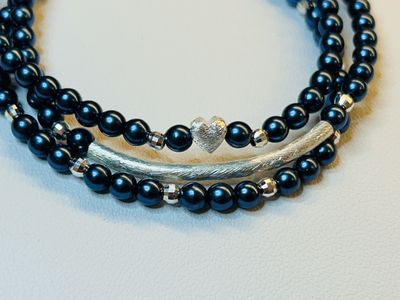 Set van 3 armbandjes Donkerblauw metallic met Zilver accenten