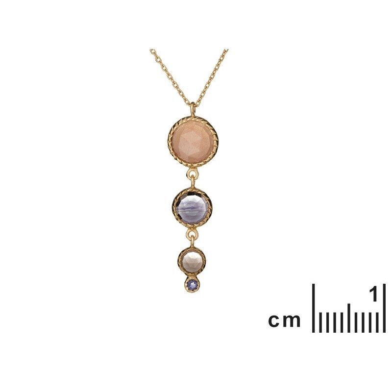 Ketting met roze maansteen, amethist, rozenkwarts, ioliet