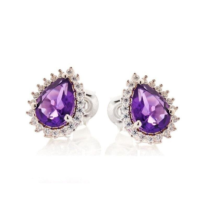 Oorbellen stud met Amethist en zirconia