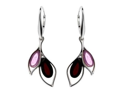 Oorbellen brisuresluiting met Amethist en Amber