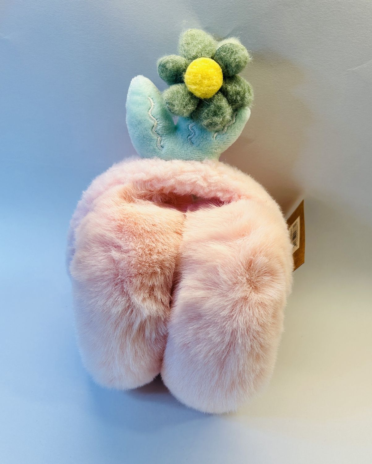 Oorwarmer roze met groen bloemetje