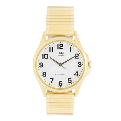 Q&amp;Q horloge met stalen rekband goudkleur QA06J604Y