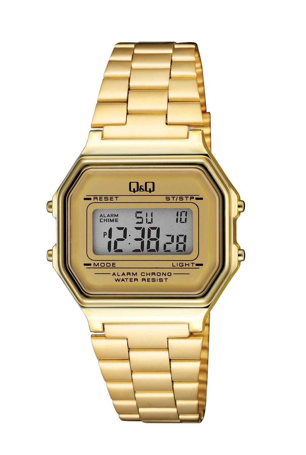 Q&amp;Q Digitaal horloge met stalen band goudkleur G17A-003JY