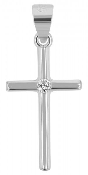 Hanger, fijn kruisje met zirkoon. Zilver