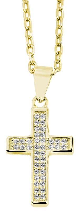 Hanger, Breed kruisje met zirconia Goldplated