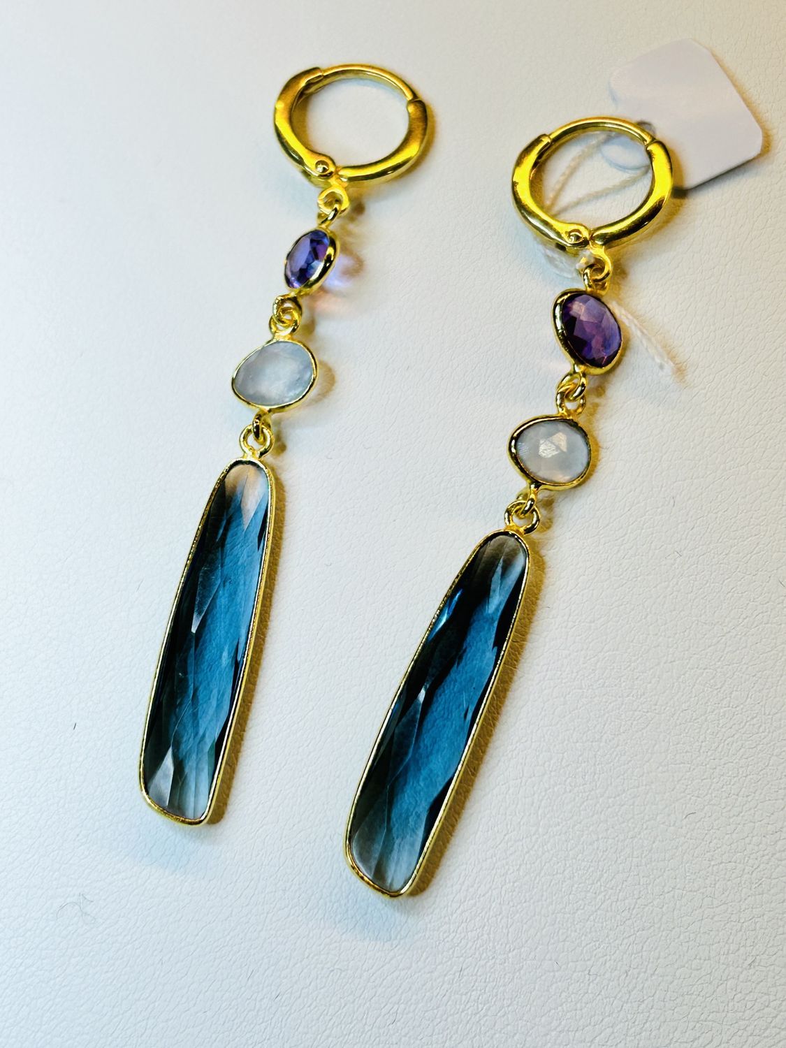 Long oorbel - Amethist, Jade en Blauwe ioliet