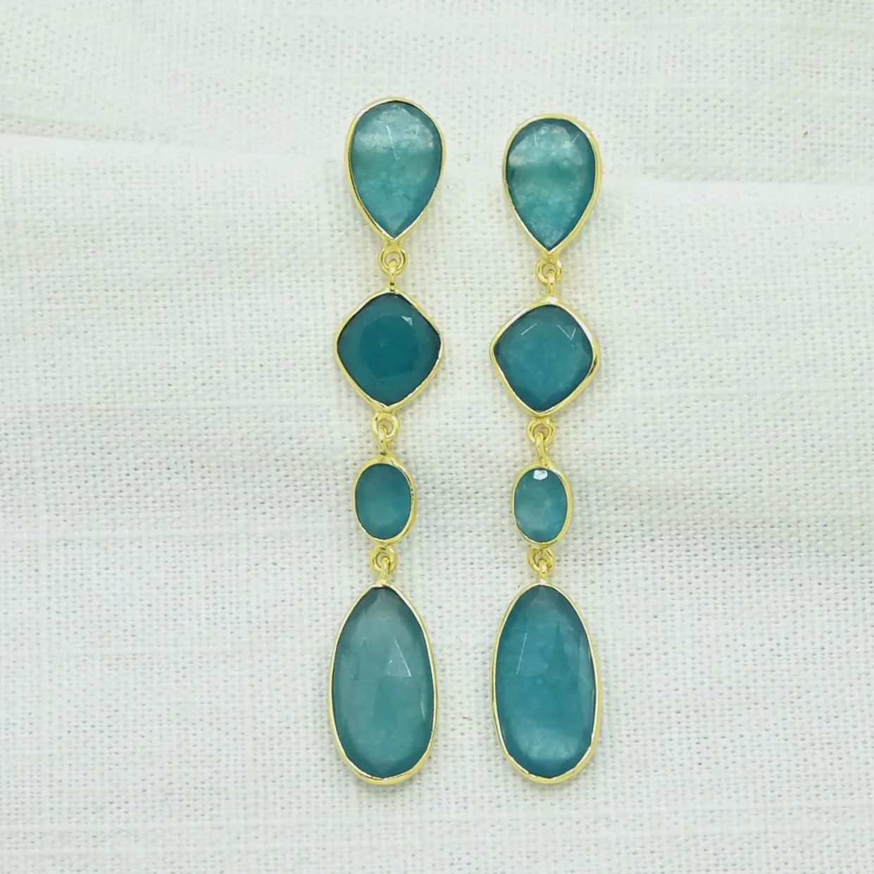 Aaliyah Oorbel Goud - Neonblauwe Jade