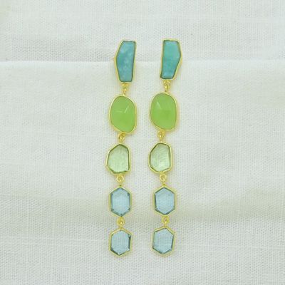 Josie Oorbel Goud - Blauwe Topaas &amp; Amazoniet