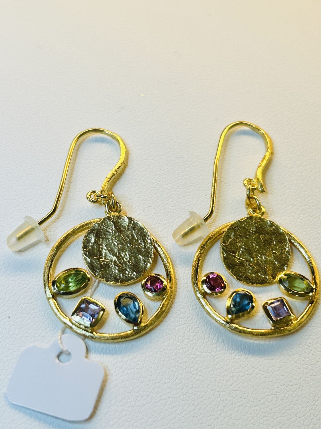 Hula oorbel - Pink Tourmaline, Peridot, Blue ioliet, Purple Amethist