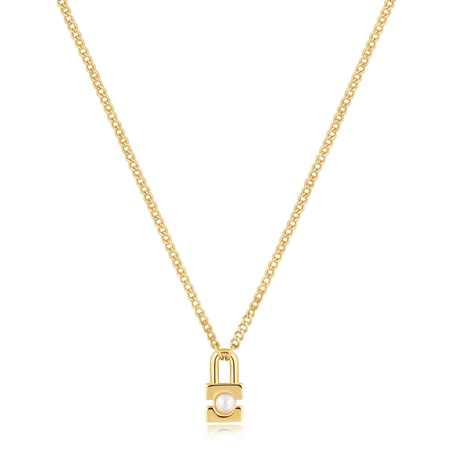 GOLD PEARL PADLOCK NECKLACE
