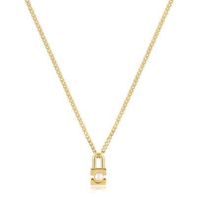 GOLD PEARL PADLOCK NECKLACE