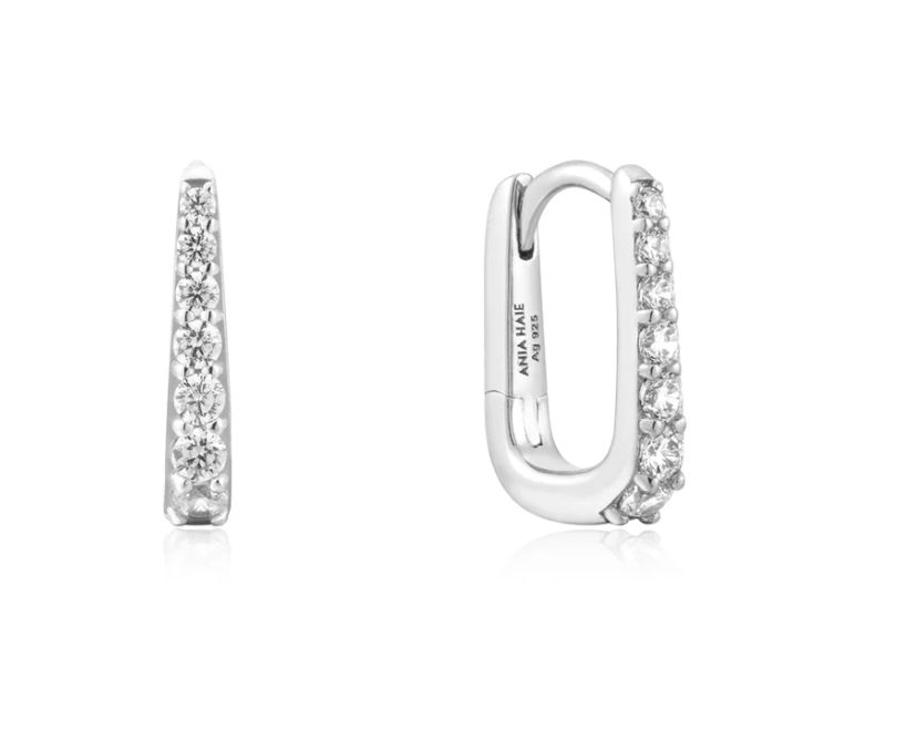 SILVER OVAL PAVÉ HUGGIES