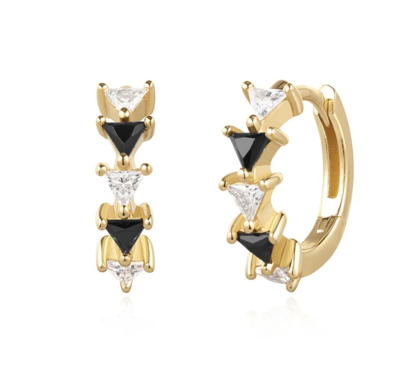 GOLD BLACK/WHITE TRIANGULAR CUBIC ZIRCONIA HUGGIES