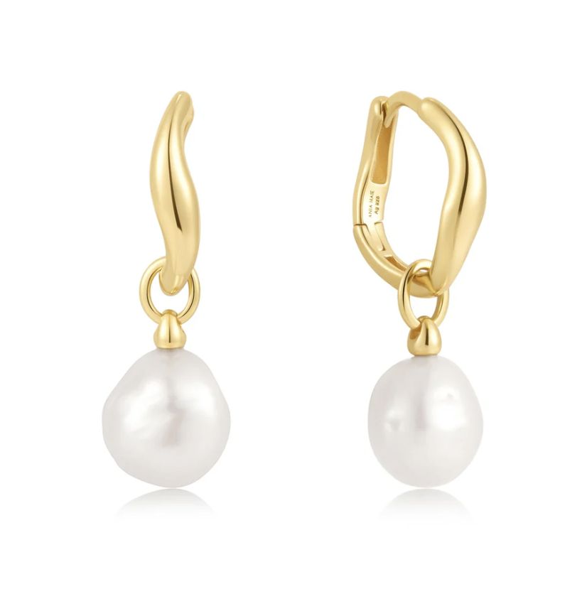 GOLD FRESHWATER PEARL DROP HOOPS