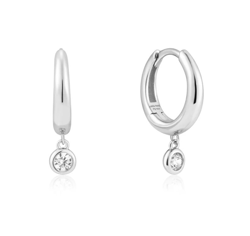 SILVER CUBIC ZIRCONIA DROP HUGGIES