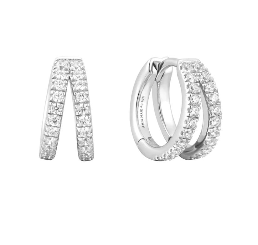 SILVER DOUBLE PAVÉ HUGGIES