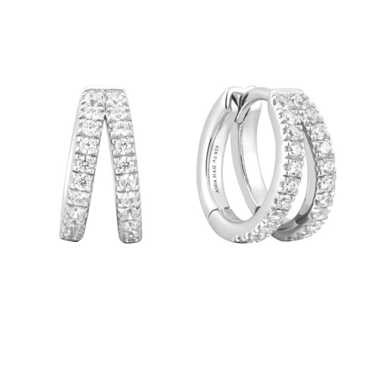 SILVER DOUBLE PAVÉ HUGGIES