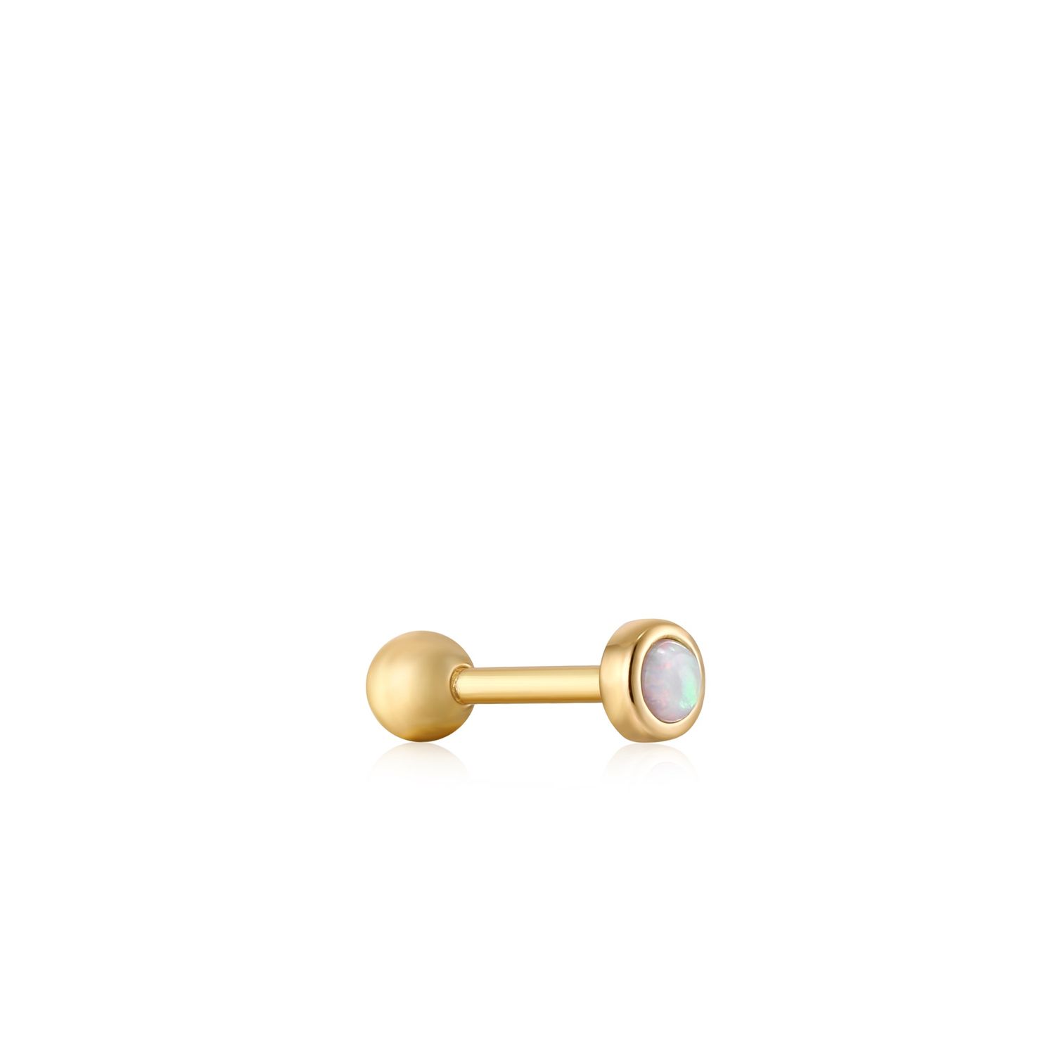 GOLD KYOTO OPAL BEZEL BARBELL SINGLE EARRING