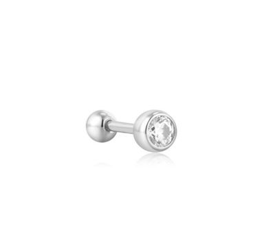 SILVER SOLITAIRE CUBIC ZIRCONIA BARBELL