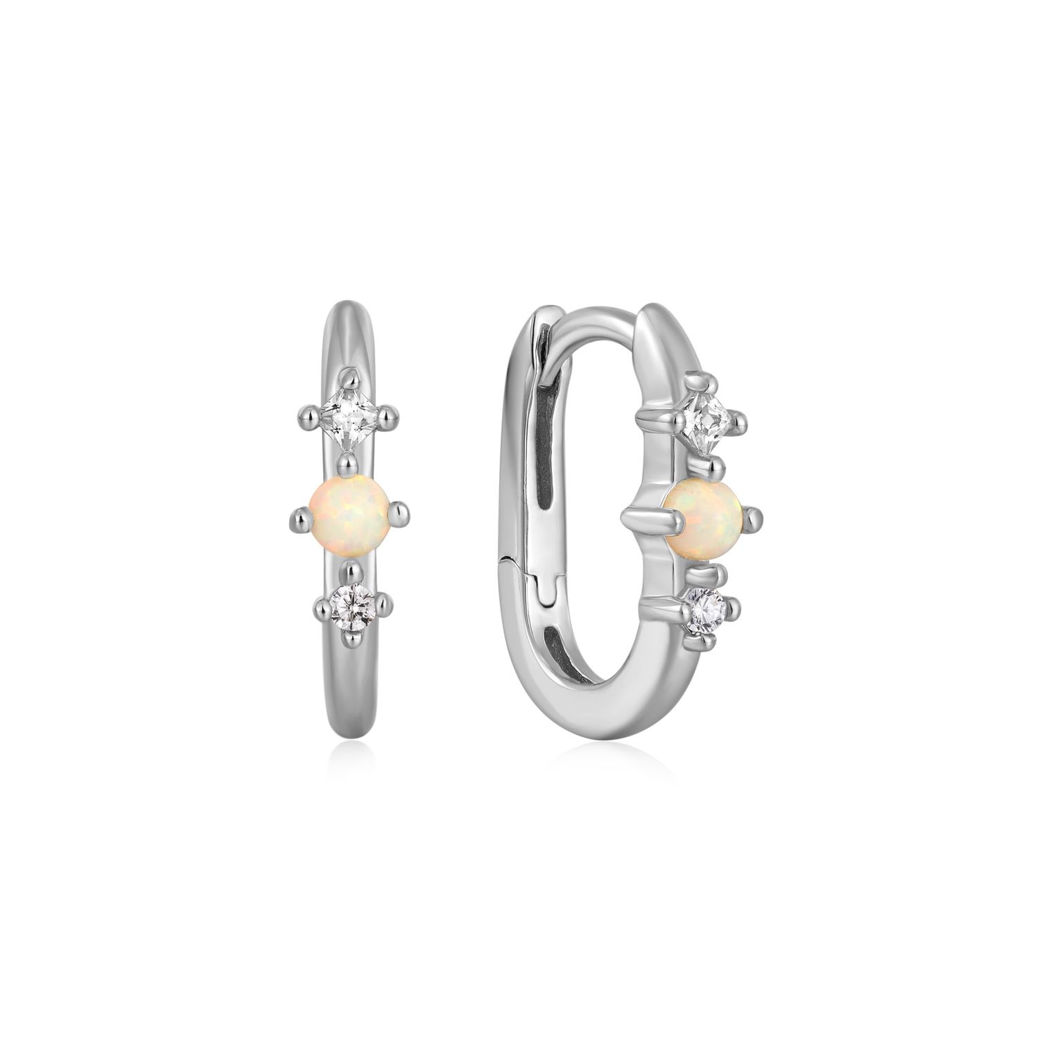 SILVER KYOTO OPAL OVAL HUGGIE HOOP EARRINGS