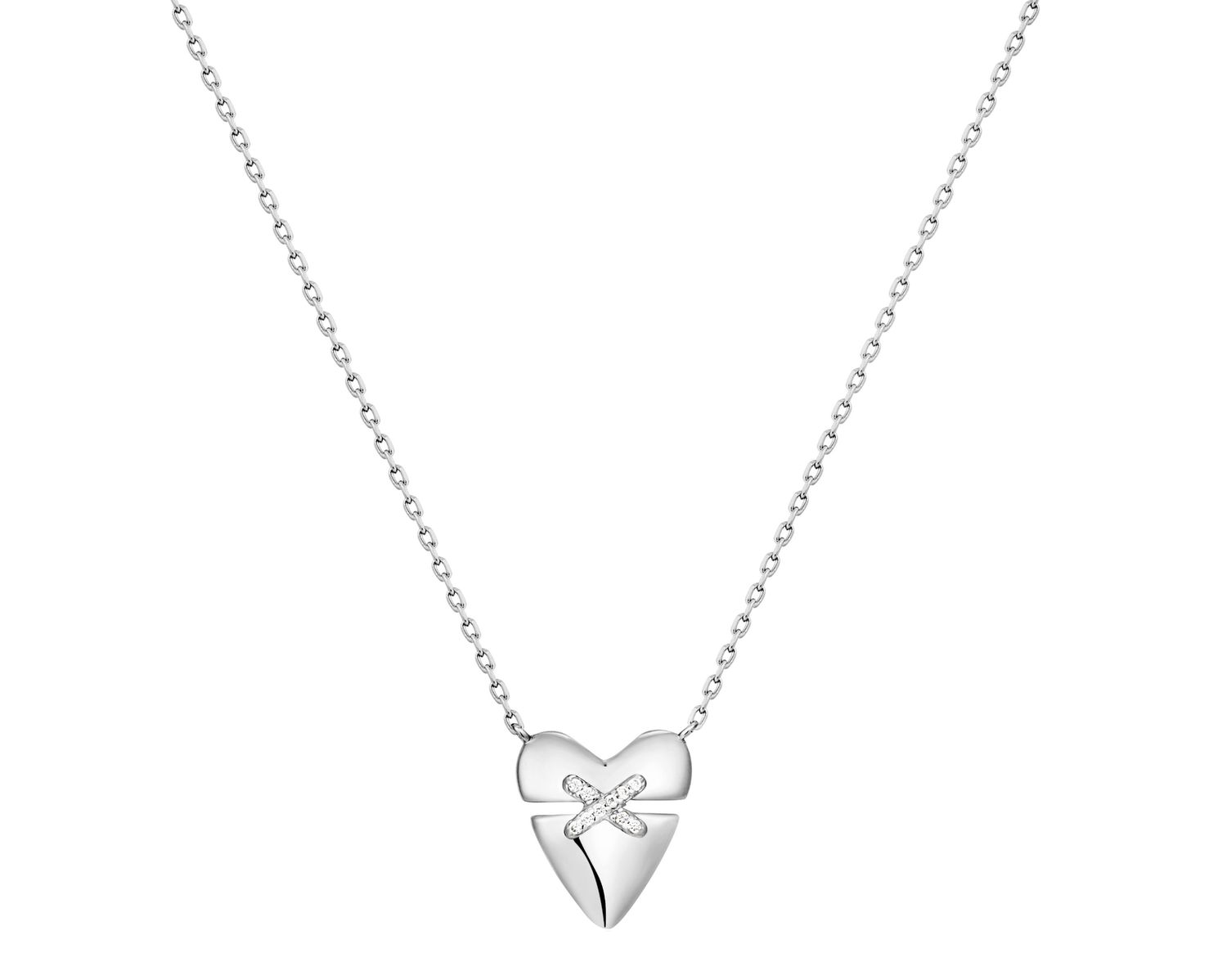 SILVER HEART KISS PAVÉ NECKLACE