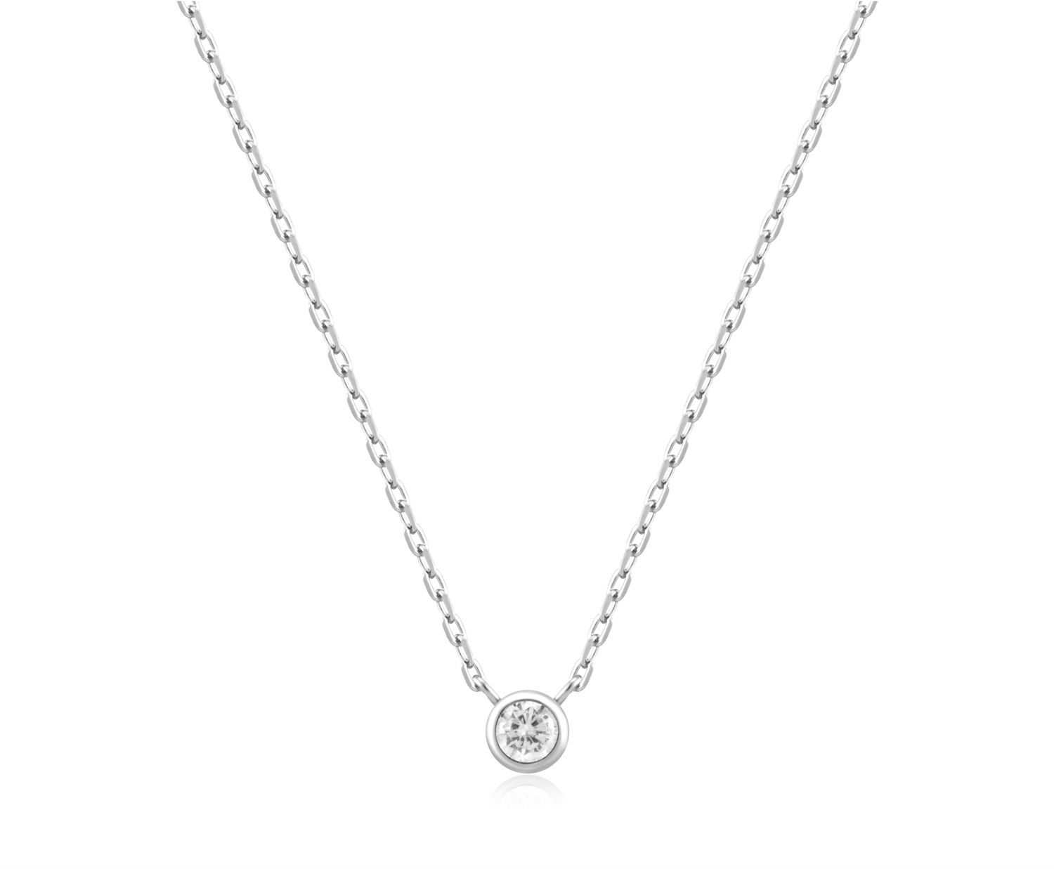 SILVER ROUND SOLITAIRE CUBIC ZIRCONIA NECKLACE