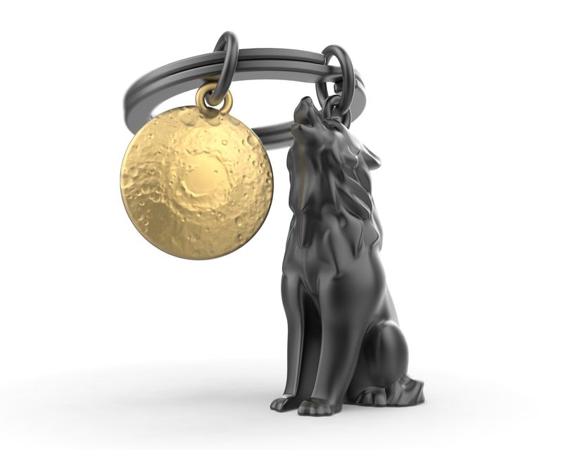 3D Sleutelhanger Wolf met gold plated maan