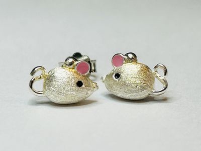 Kinderoorbellen  muis geborsteld zilver