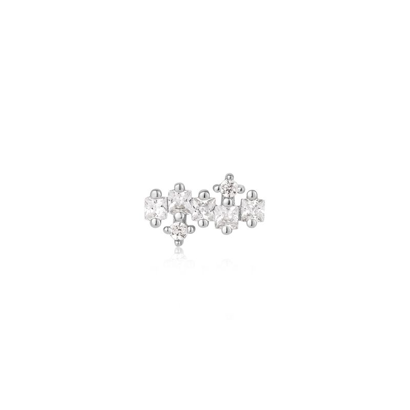 SILVER SPARKLE CLUSTER CLIMBER BARBELL SINGLE EARRING
