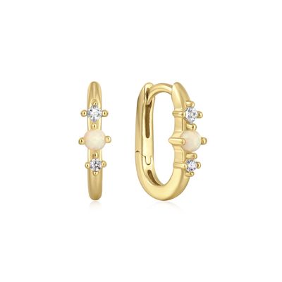 GOLD KYOTO OPAL OVAL HUGGIE HOOP EARRINGS
