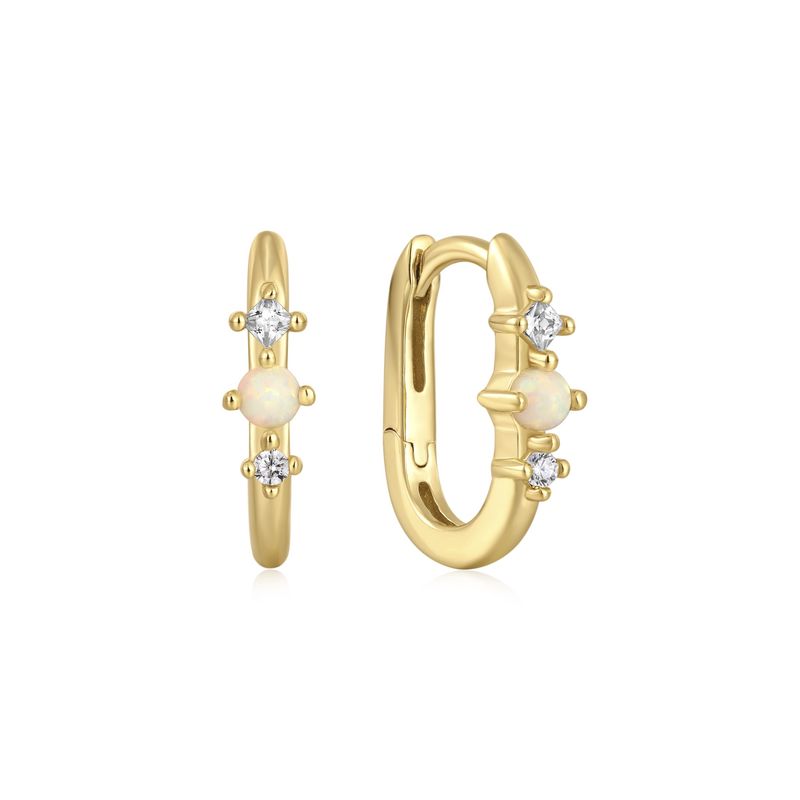 GOLD KYOTO OPAL OVAL HUGGIE HOOP EARRINGS