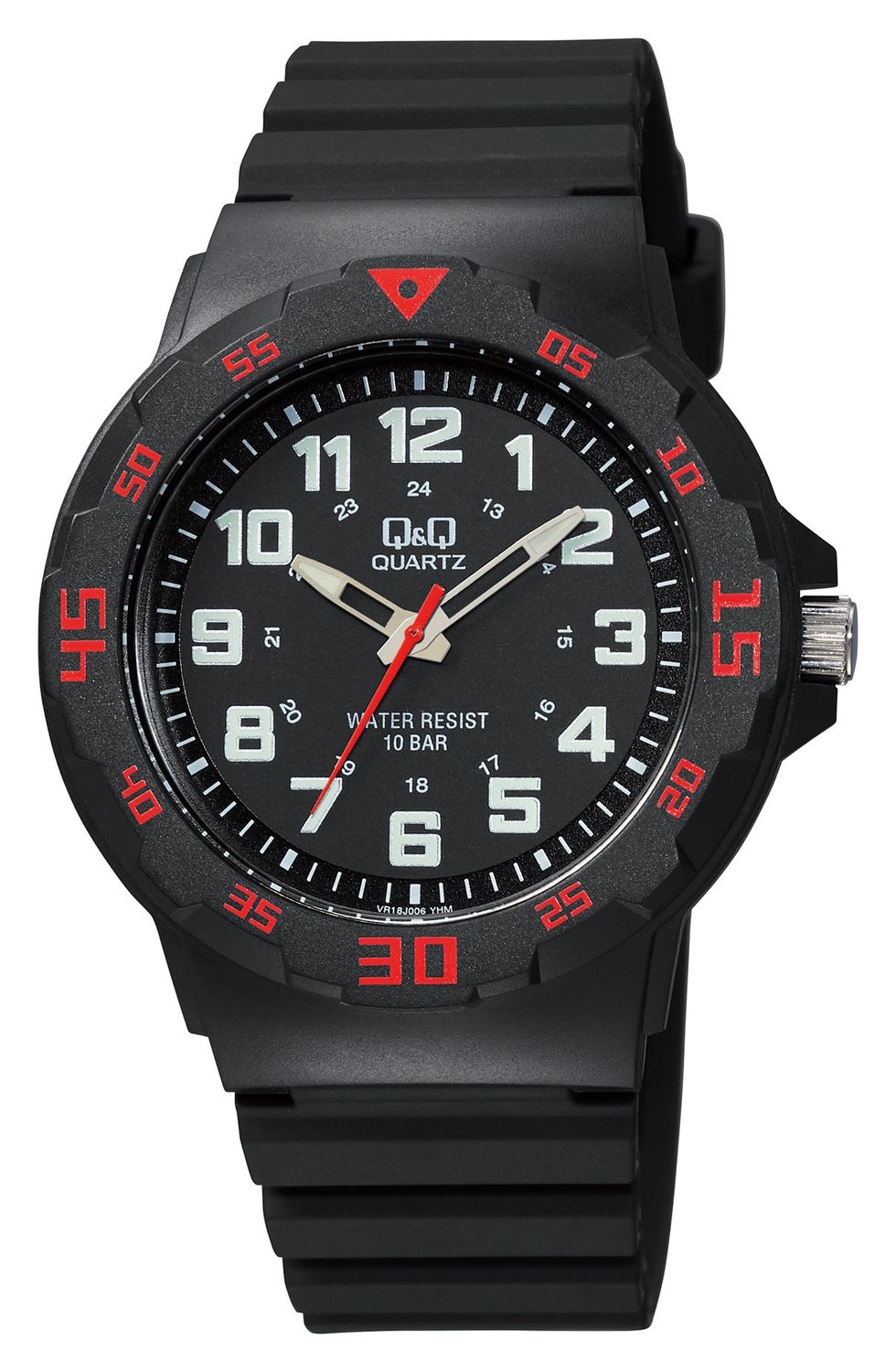 Q&amp;Q Tiener/heren horloge zwarte plastic band rode accenten