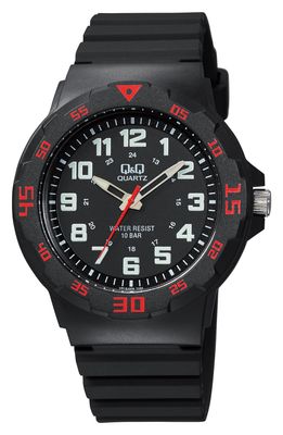 Q&amp;Q Tiener/heren horloge zwarte plastic band rode accenten