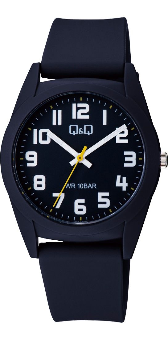 Q&amp;Q Tiener/heren horloge donkerblauwe effen plastic band