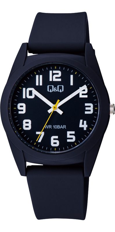 Q&amp;Q Tiener/heren horloge donkerblauwe effen plastic band