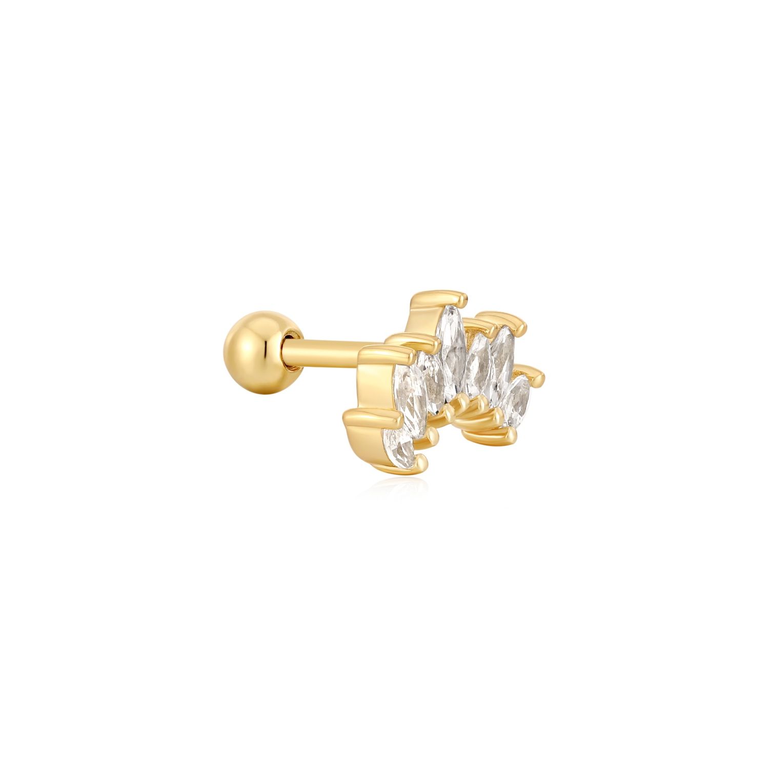 GOLD SPARKLE MARQUISE CLIMBER BARBELL SINGLE EARRING