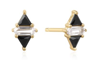 GOLD TRIANGLE BLACK/WHITE CUBIC ZIRCONIA STUDS
