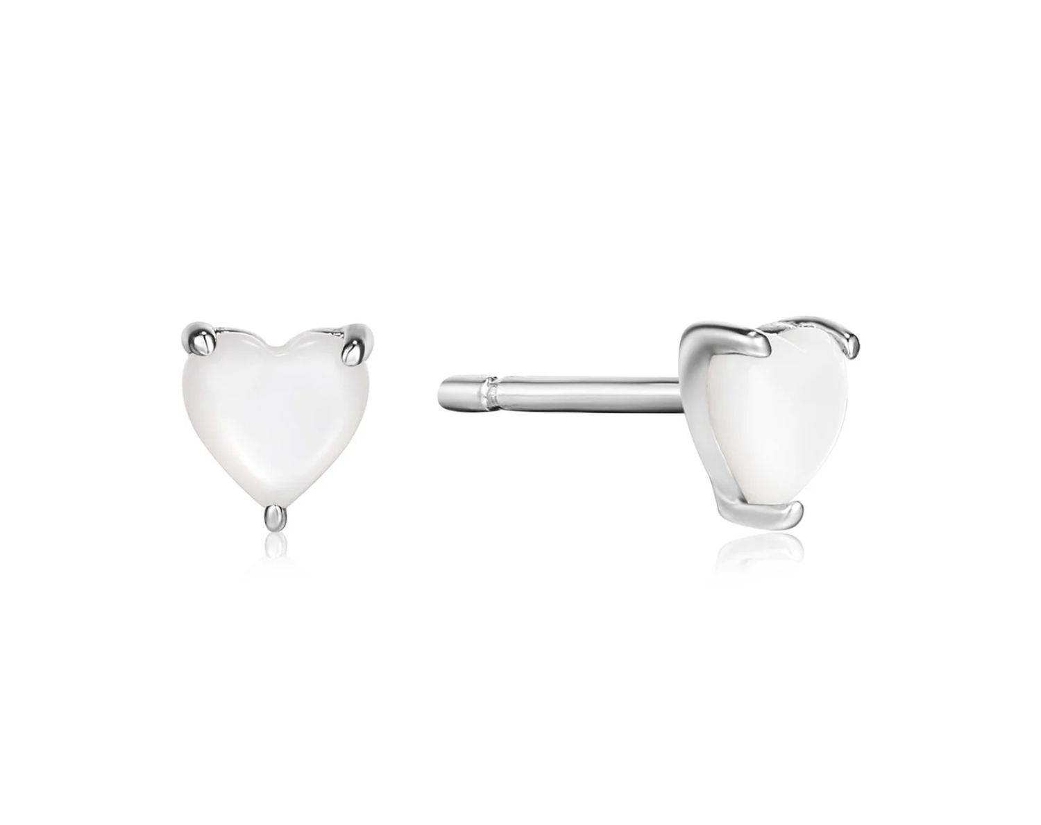 Silver Mother of Pearl Heart Stud Earrings