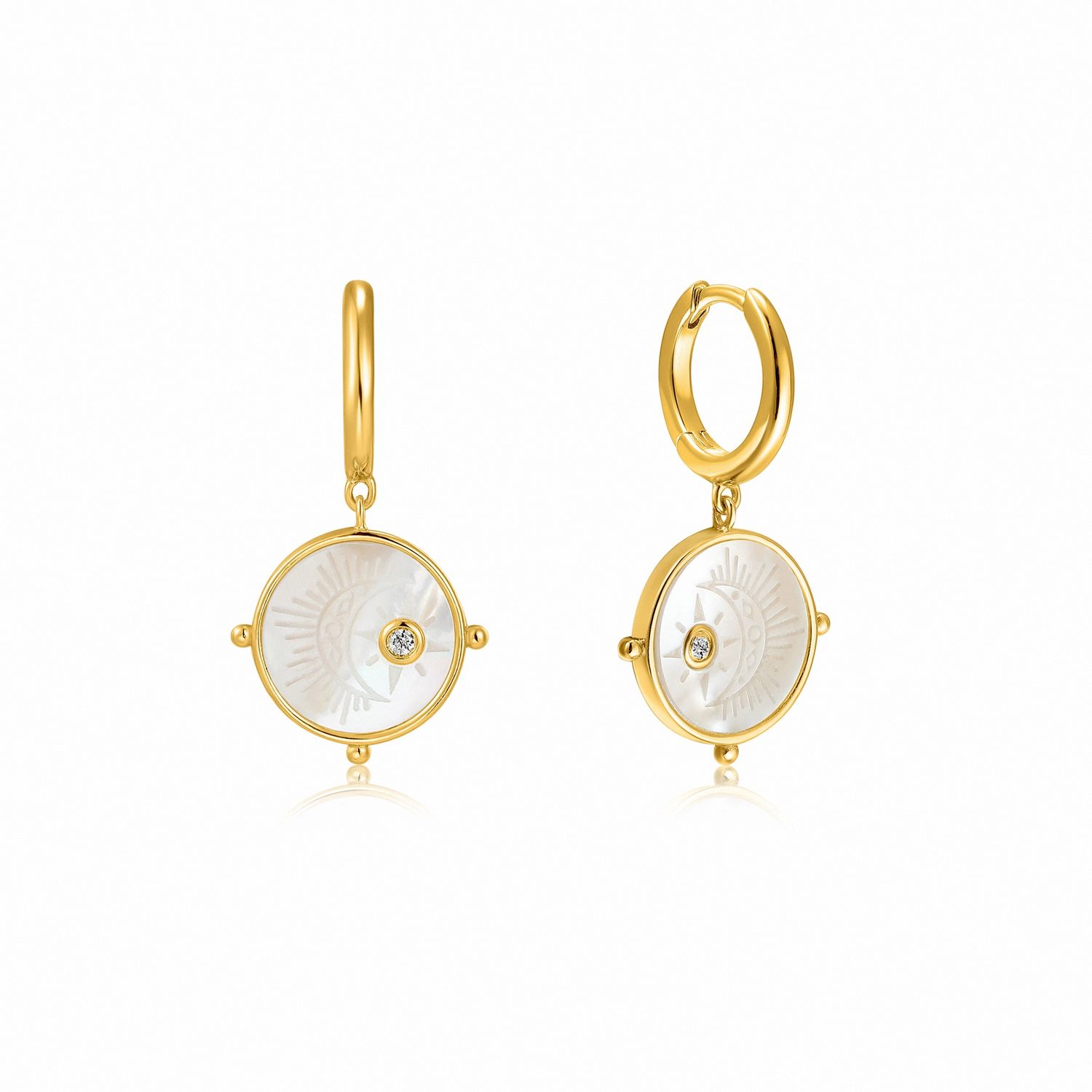 MOON EMBLEM GOLD HUGGIE HOOP EARRINGS