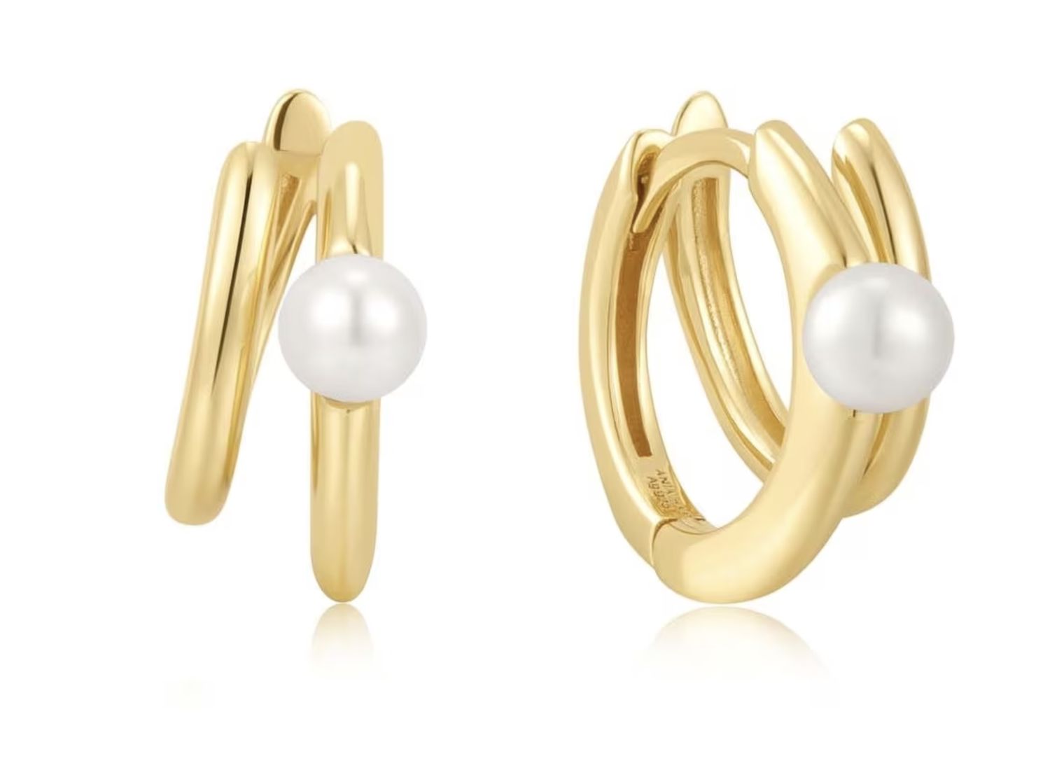 GOLD PARALLEL DUO FRESHWATER PEARL HUGGIES