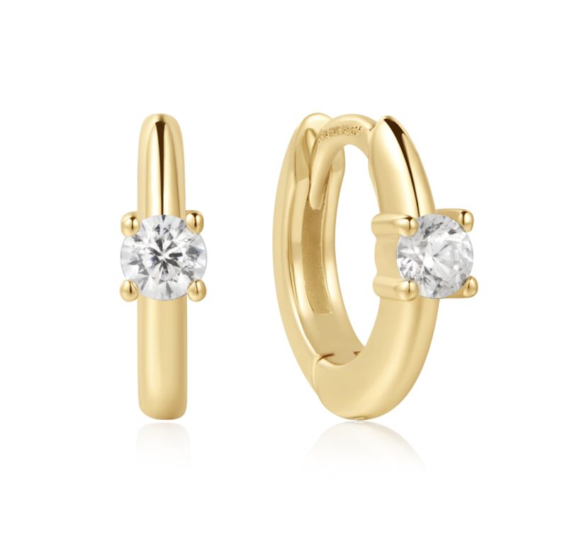 GOLD SOLITAIRE CUBIC ZIRCONIA MINI HUGGIES