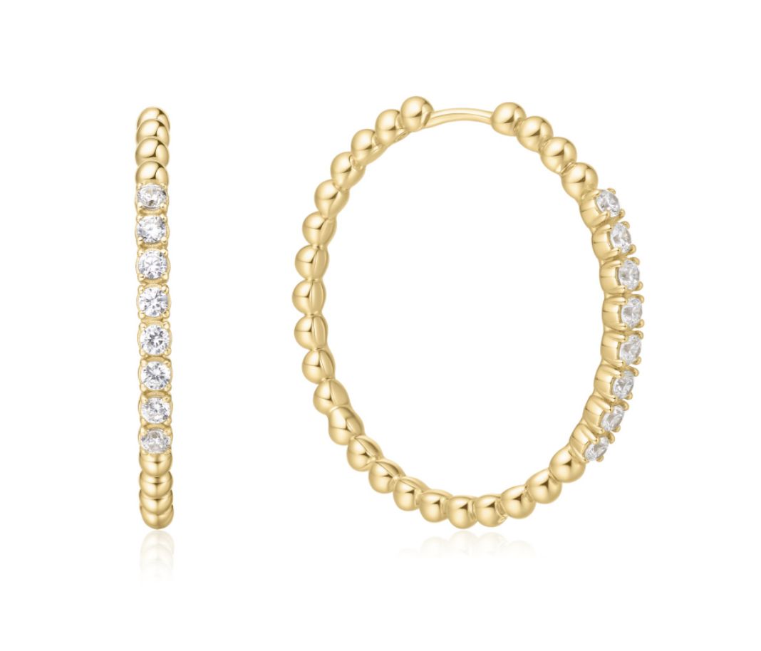 GOLD LARGE CLAW SPHERE BEADED HOOP EARRINGS