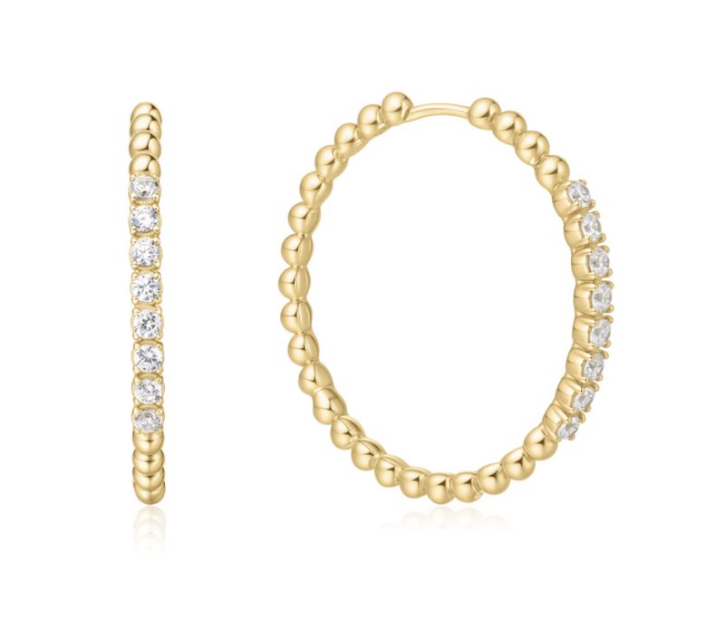 GOLD LARGE CLAW SPHERE BEADED HOOP EARRINGS