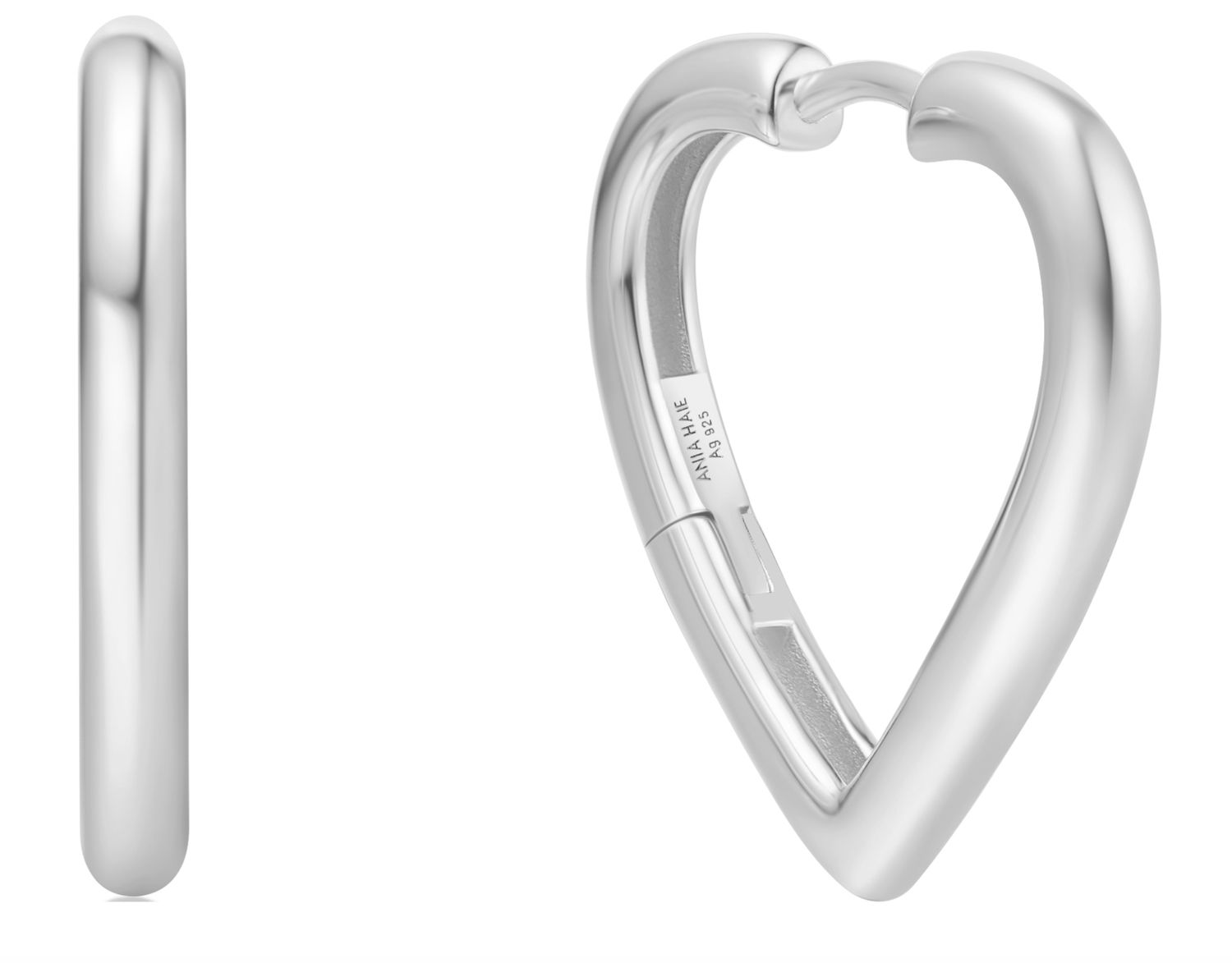 SILVER MEDIUM HEART HOOP EARRINGS