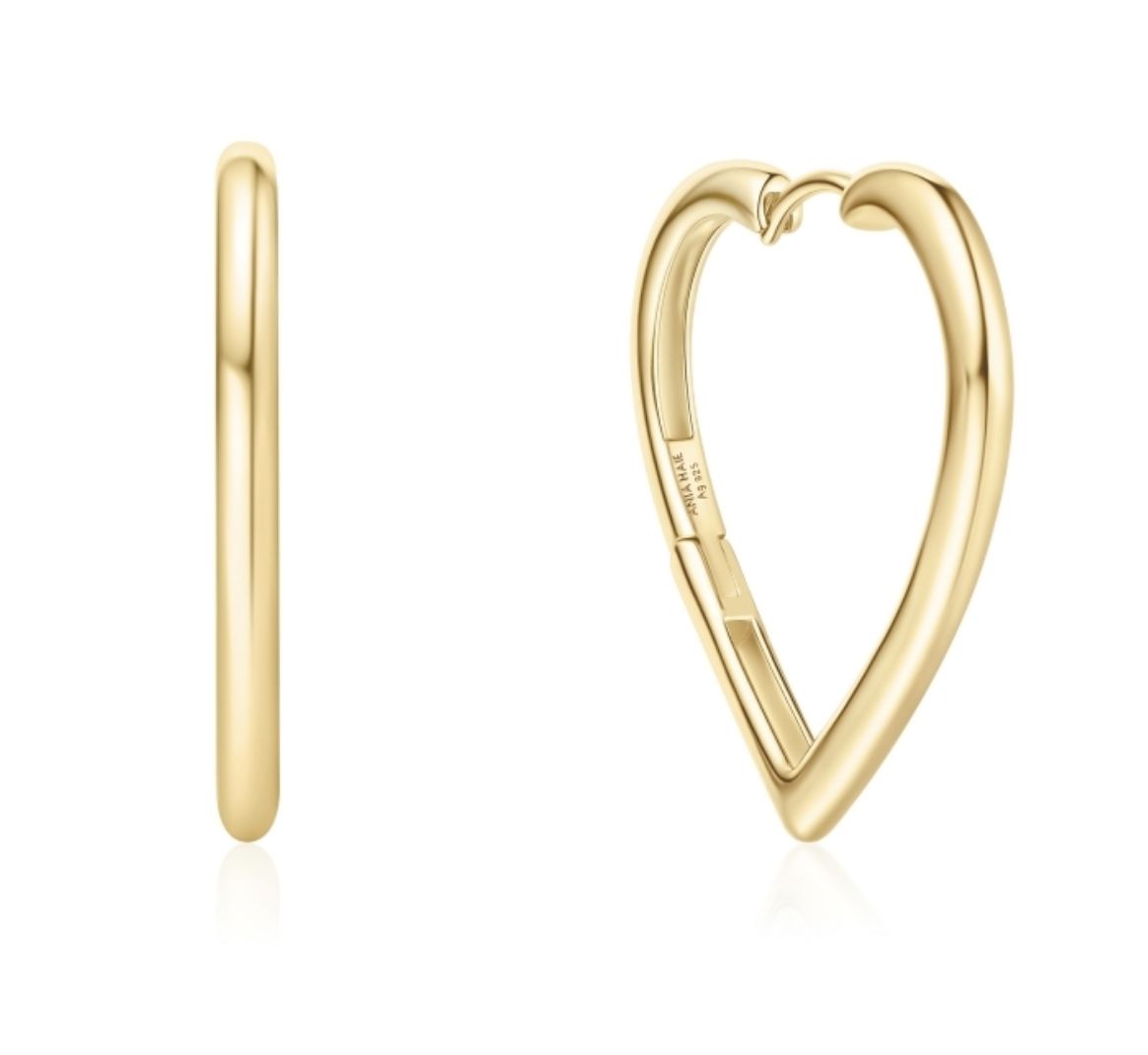 GOLD LARGE HEART HOOP EARRINGS