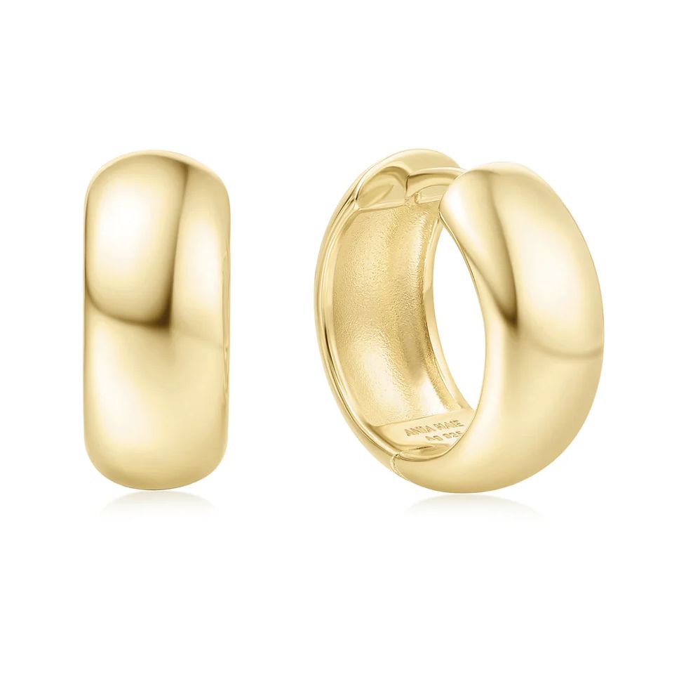 (SUNNY SPARKLER) GOLD CHUBBY MEDIUM HUGGIE HOOP EARRINGS