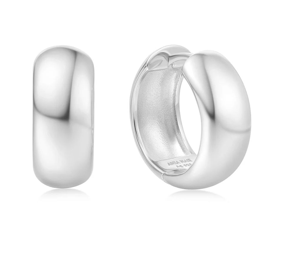 Y SPARKLER) SILVER CHUBBY MEDIUM HUGGIE HOOP EARRINGS
