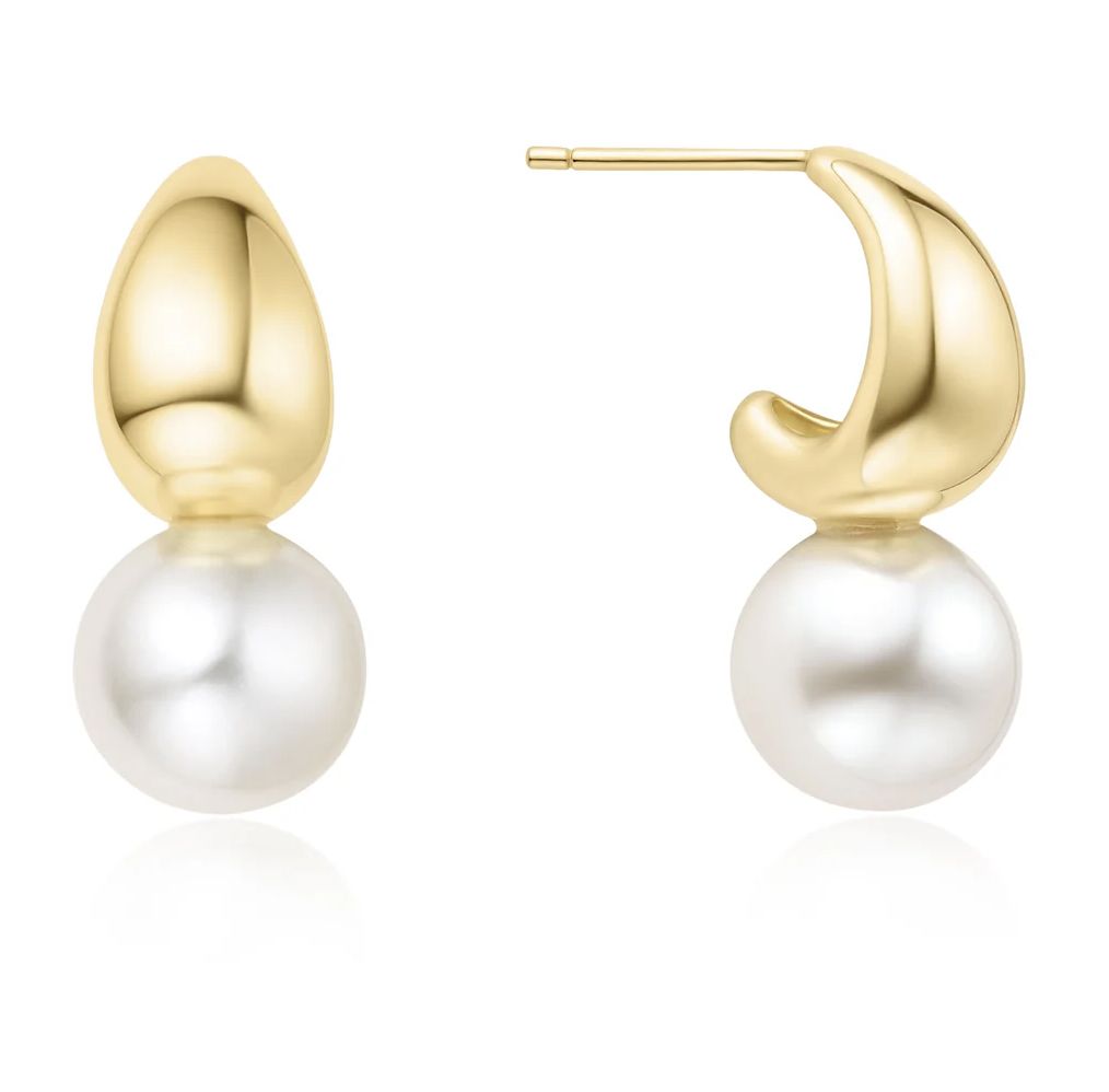 GOLD PEARL DOME HOOP EARRINGS
