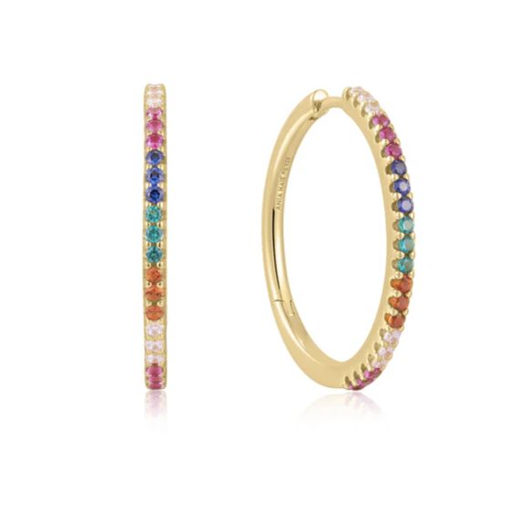 GOLD RAINBOW PAVÉ HOOP EARRINGS