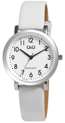 Q&amp;Q horloge met wit leer band. Kastdia 31mm